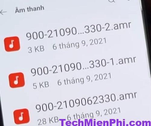 Các file ghi âm được hiển thị theo ngày tháng 